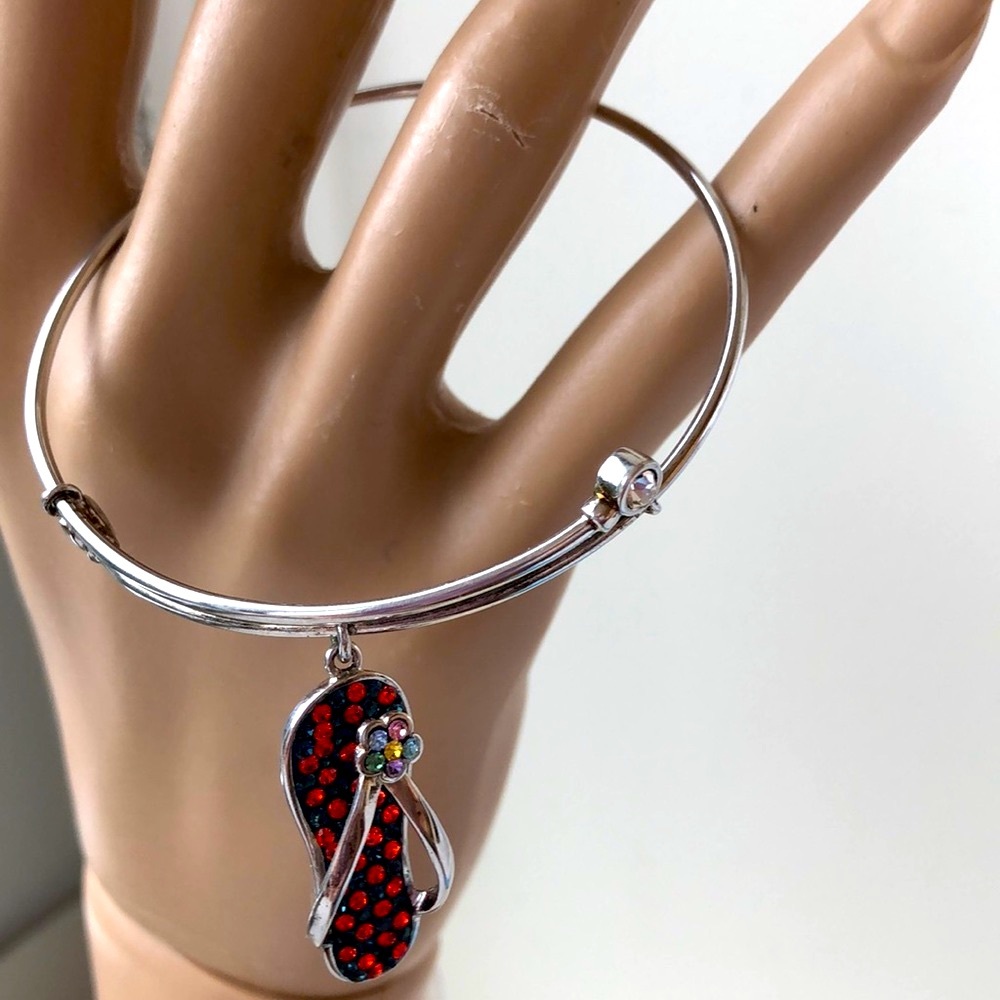 Flip flop pave rhinestone charm bracelet marked CT
